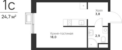 Планировка студии(квартира) площадью 24.7 квадратных метров в ЖК “ЖК Форевиль”