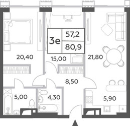Планировка трехкомнатной(квартира) площадью 80.9 квадратных метров в ЖК “ЖК Will Towers (Вилл Тауэрс)”