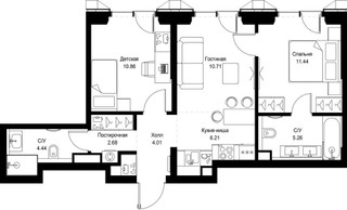 Планировка двухкомнатной(квартира) площадью 55.61 квадратных метров в “ЖК СЕТ”