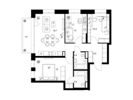 Планировка трехкомнатной(квартира) площадью 72.8 квадратных метров в “ЖК Строгино 360”
