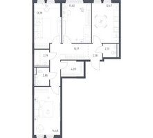 Планировка трехкомнатной(квартира) площадью 78.39 квадратных метров в “ЖК Пригород Лесное”