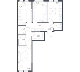 Планировка трехкомнатной(квартира) площадью 78.39 квадратных метров в ЖК “ЖК Пригород Лесное”