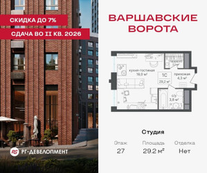 Планировка студии(квартира) площадью 29.2 квадратных метров в ЖК “ЖК Варшавские ворота”