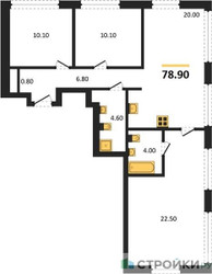 Планировка трехкомнатной(квартира) площадью 78.9 квадратных метров в ЖК “Акценты”