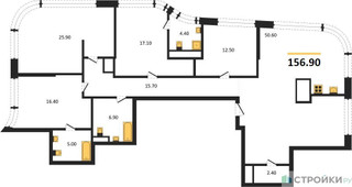 Планировка 4+ комнатной(квартира) площадью 156.9 квадратных метров в “ЖК Остров”