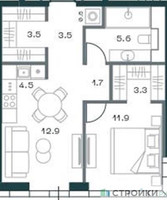 Планировка однокомнатной(квартира) площадью 48.2 квадратных метров в “ЖК SHIFT (Шифт)”