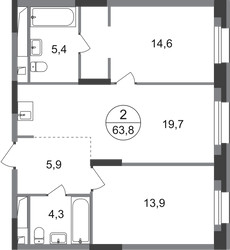 Планировка двухкомнатной(квартира) площадью 63.8 квадратных метров в ЖК “ЖК Первый Московский”