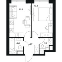 Планировка однокомнатной(квартира) площадью 41.3 квадратных метров в “ЖК Нексус от Аквилон”