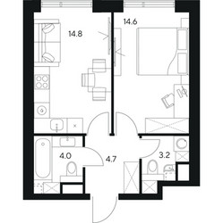 Планировка однокомнатной(квартира) площадью 41.3 квадратных метров в ЖК “ЖК Нексус от Аквилон”