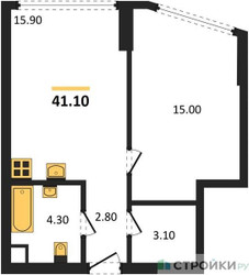 Планировка однокомнатной(квартира) площадью 41.1 квадратных метров в ЖК “ЖК А22”