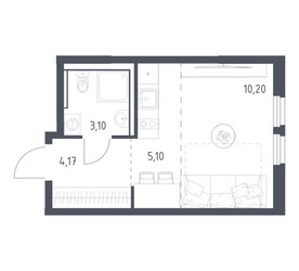 Планировка студии(квартира) площадью 22.57 квадратных метров в ЖК “ЖК Пригород Лесное”