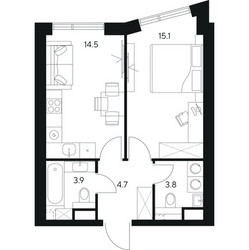 Планировка однокомнатной(квартира) площадью 42 квадратных метров в ЖК “ЖК NEXUS by Akvilon (Нексус от Аквилон)”