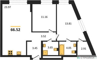 Планировка двухкомнатной(квартира) площадью 66.52 квадратных метров в “ЖК Forst (Форст)”