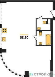 Планировка двухкомнатной(квартира) площадью 56.5 квадратных метров в ЖК “ЖК River Park Кутузовский (Ривер Парк Тауэрс)”