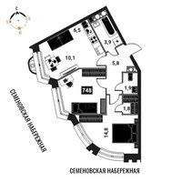 Планировка трехкомнатной(квартира) площадью 57.4 квадратных метров в “ЖК Интеллигент”