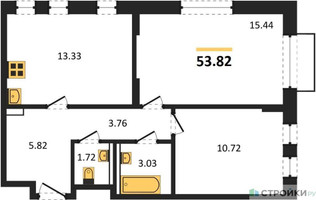 Планировка двухкомнатной(квартира) площадью 53.82 квадратных метров в “ЖК Рублевский Квартал”