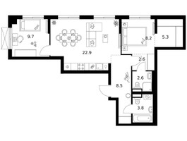 Планировка двухкомнатной(квартира) площадью 63.6 квадратных метров в “ЖК Матвеевский парк”