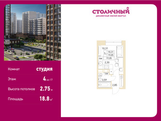 Планировка студии(квартира) площадью 18.8 квадратных метров в “ЖК Столичный”