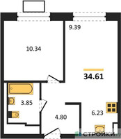 Планировка однокомнатной(квартира) площадью 34.61 квадратных метров в “ЖК Богдановский Лес”