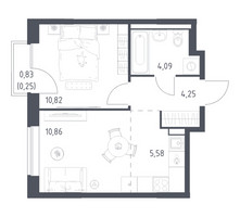 Планировка однокомнатной(квартира) площадью 35.85 квадратных метров в “ЖК Новое Видное”