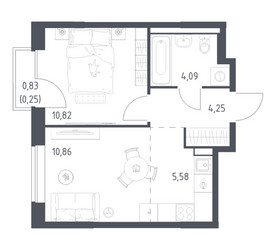 Планировка однокомнатной(квартира) площадью 35.85 квадратных метров в ЖК “ЖК Новое Видное”