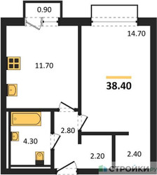 Планировка однокомнатной(квартира) площадью 38.4 квадратных метров в ЖК “ЖК Равновесие”