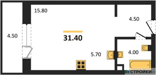 Планировка студии(квартира) площадью 30.9 квадратных метров в “ЖК Одинцовские кварталы”