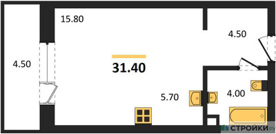 Планировка студии(квартира) площадью 30.9 квадратных метров в ЖК “ЖК Одинцовские кварталы”