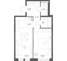 Планировка однокомнатной(квартира) площадью 44.98 квадратных метров в “ЖК Квартал Авиаторов”