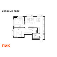 Планировка двухкомнатной(квартира) площадью 61.9 квадратных метров в “ЖК Зеленый парк”