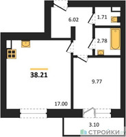 Планировка однокомнатной(квартира) площадью 38.21 квадратных метров в “Зеленый Оазис - Город”