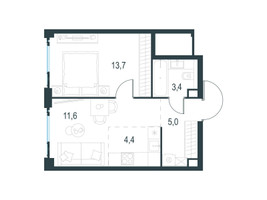 Планировка двухкомнатной(квартира) площадью 38.1 квадратных метров в “ЖК Левел Мичуринский”