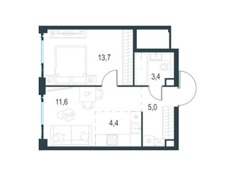 Планировка двухкомнатной(квартира) площадью 38.1 квадратных метров в ЖК “ЖК Левел Мичуринский”