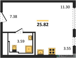 Планировка студии(квартира) площадью 25.82 квадратных метров в “ЖК Остафьево”