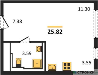 Планировка студии(квартира) площадью 25.82 квадратных метров в ЖК “ЖК Остафьево”