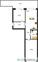 Планировка двухкомнатной(квартира) площадью 76 квадратных метров в ЖК “ЖК Дом А”