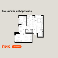 Планировка трехкомнатной(квартира) площадью 77.6 квадратных метров в “Бунинская набережная”