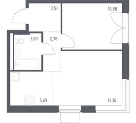 Планировка однокомнатной(квартира) площадью 40.92 квадратных метров в ЖК “ЖК Квартал Западный”