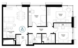 Планировка трехкомнатной(квартира) площадью 78.1 квадратных метров в “ЖК Метрополия”