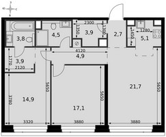Планировка трехкомнатной(квартира) площадью 82.5 квадратных метров в “ЖК Амбер Сити”