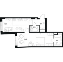 Планировка однокомнатной(квартира) площадью 56 квадратных метров в “ЖК Нексус от Аквилон”