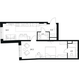 Планировка однокомнатной(квартира) площадью 56 квадратных метров в ЖК “ЖК Нексус от Аквилон”