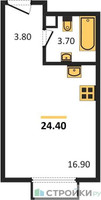 Планировка студии(квартира) площадью 24.4 квадратных метров в “ЖК Парксайд”