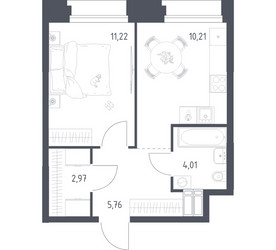 Планировка однокомнатной(апартаменты) площадью 34.17 квадратных метров в ЖК “ЖК Апарт-отель Тропарево парк”