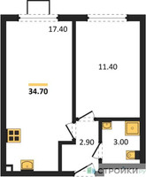Планировка однокомнатной(квартира) площадью 34.7 квадратных метров в “ЖК Лучи-2”