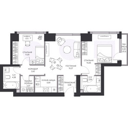Планировка трехкомнатной(квартира) площадью 64.2 квадратных метров в ЖК “ЖК Hide (Хайд)”