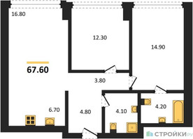 Планировка двухкомнатной(квартира) площадью 67.6 квадратных метров в “ЖК Ривер Парк Кутузовский”