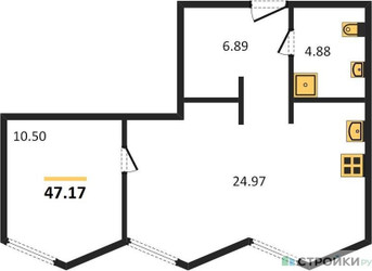 Планировка однокомнатной(апартаменты) площадью 47.17 квадратных метров в ЖК “ЖК Insider (Инсайдер)”