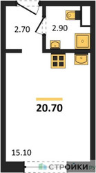 Планировка студии(квартира) площадью 20.7 квадратных метров в ЖК “ЖК Foreville (Форевилль)”