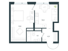 Планировка однокомнатной(квартира) площадью 42.1 квадратных метров в “ЖК Level Лесной”